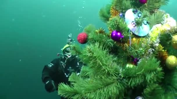 Los buceadores arqueológicos celebran el año nuevo bajo el agua . — Vídeo de stock