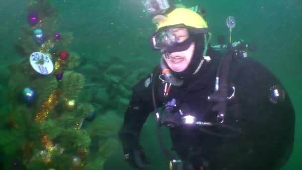 Duikers vieren het nieuwe jaar onder water. — Stockvideo