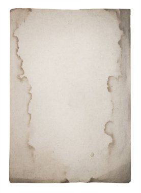 Lekeli eski kağıt çarşaf. Beyaz arkaplanda izole edilmiş yaşlı kağıt dokusu