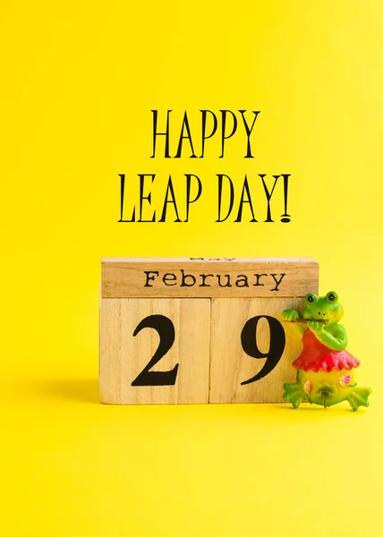 Leap Day Concept Februari Houten Kalender Kikker — Stockfoto
