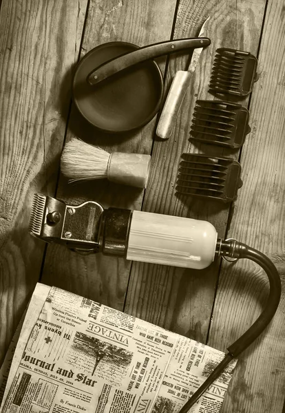 Set vintage de barbería.Tonificación sepia — Foto de Stock