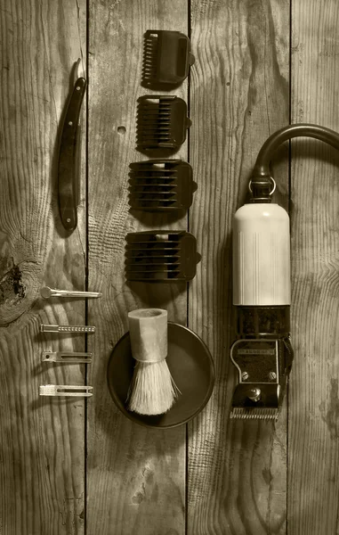 Set vintage de barbería.Tonificación sepia — Foto de Stock