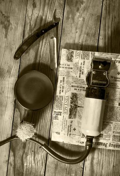 Set vintage de barbería.Tonificación sepia — Foto de Stock