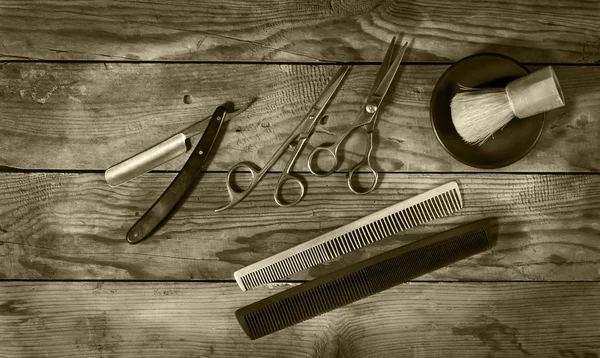 Set vintage de barbería.Tonificación sepia — Foto de Stock