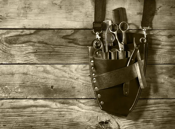 Set vintage de barbería.Tonificación sepia — Foto de Stock