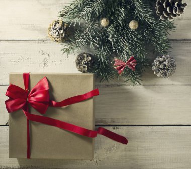 Noel hediyeler ile kompozisyon. Üstten Görünüm