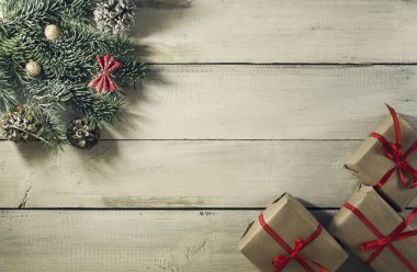 Noel hediyeler ile kompozisyon. En iyi görünüm ve kopya alanı