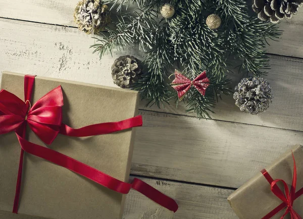 Noel hediyeler ile kompozisyon. Üstten Görünüm