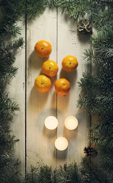 Christmas New year composition with tangerines .Top view — Stock Photo, Image