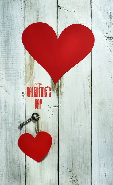 Valentine's Day card with hearts on old wooden background — Stock Photo, Image