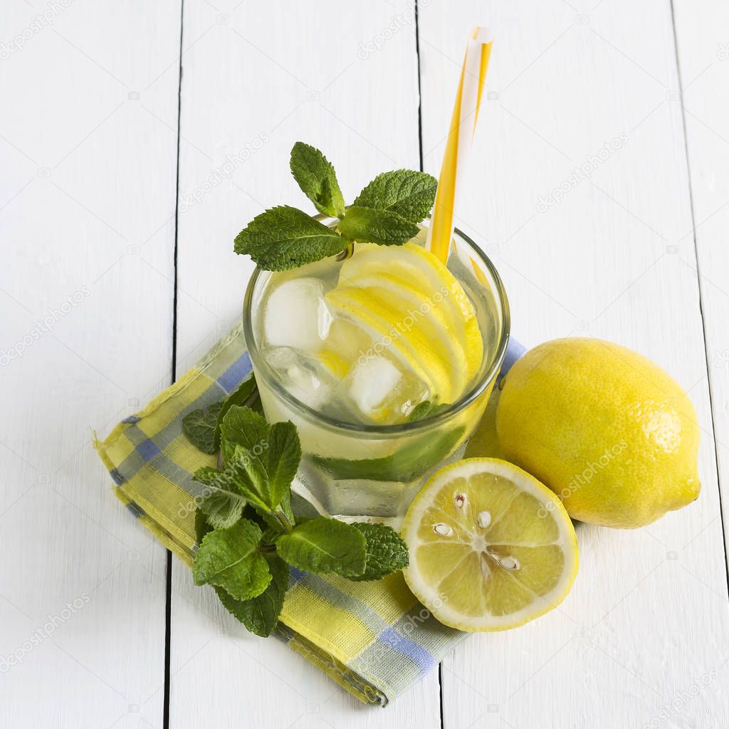 Detox water with lemon and fresh mint leaves. Healthy lifestyle