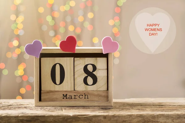 8 de marzo, calendario de madera, feliz día de las mujeres —  Fotos de Stock