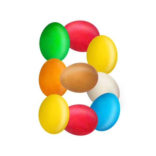 A letra B do alfabeto inglês é composta de ovos coloridos. Isolado. Fundo branco. Educação — Fotografia de Stock