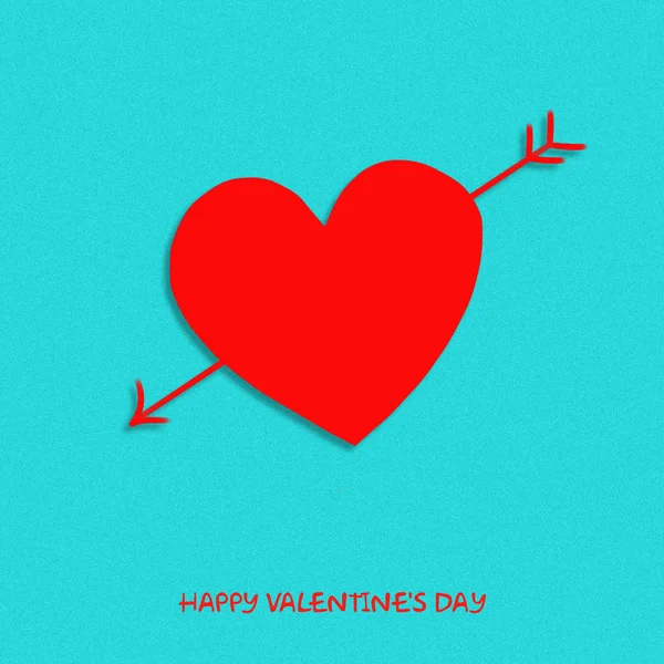 Red heart and cupid's arrow on a pastel green background. Happy Valentine's day background. — Stock Photo, Image
