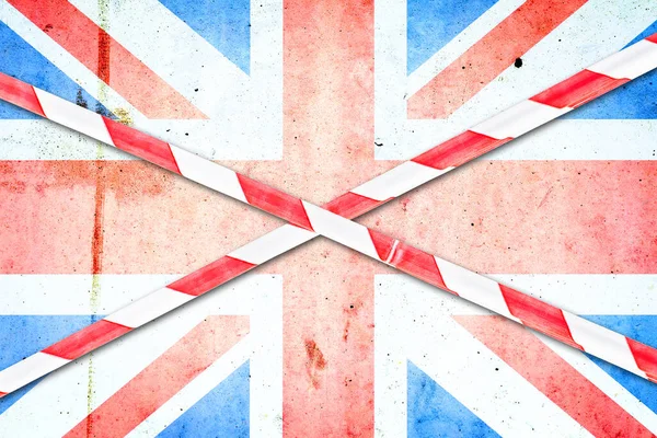 Английский Флаг Зачеркнут Барьерной Лентой Страна Карантине Коронавирус Ковид Пандемия — стоковое фото