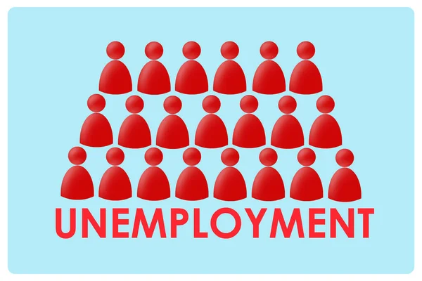 Ανεργία. Η επιγραφή σε μπλε φόντο, πολλές ανθρώπινες εικόνες. Απομονωμένοι. Αύξηση της ανεργίας. Επιχειρήσεις. — Φωτογραφία Αρχείου
