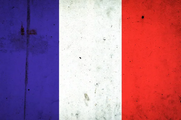 一面法国国旗挂在水泥墙上 — 图库照片