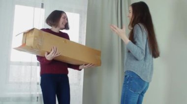 Noel ağacı süslemeleri için hazırlanıyor ve having fun yeni yıl iki genç kız