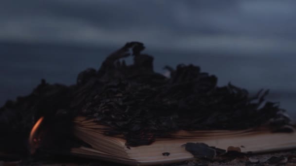 Libro ardiente en la arena en la costa — Vídeos de Stock