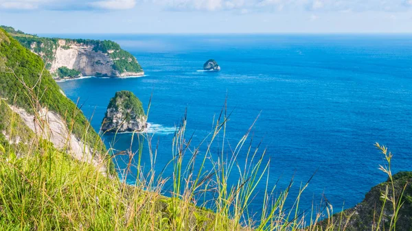 Uzun kıyı şeridi, bin ada, Manta Bay veya Nusa Penida Adası, Bali, Endonezya kumsalda Kelingking