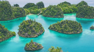 Grup Painemo ada çevrili Blue Lagoon, okyanus, Raja Ampat, Batı Papua, Endonezya
