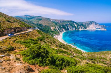 Myrtos Bay ve Beach Kefalonia Island, Yunanistan