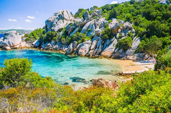 Cute bay surrounded by sand rocks near Porto Rafael, Palau, Sardinia, Italy — Stock Photo, Image