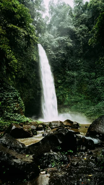 Cascada Nungnung en el día lluvioso. Bali, Indonesia — Foto de Stock