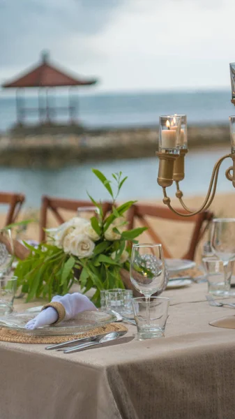Table in the Restaurant on the Beach, Bali — Stock Photo, Image