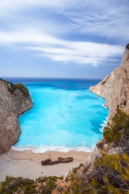 Epic view to Navagio beach with shipwreck on Zakynthos island in Greece