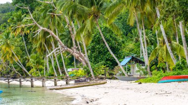 Yerel bir köyün Gam Island, Papua Batı, Raja Ampat, Endonezya ahşap iskele