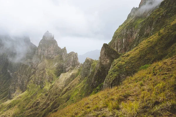 Santo Antao Island, Cape Verde Cabo Verde. Impressive rugged mountain range overgrown with verdant grass. Xo-Xo Valley — Stock Photo, Image