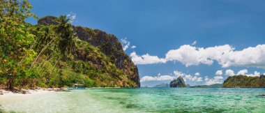 El Nido, Palawan Adası, Filipinler. Güzel tropikal adanın panoramik manzarası, rahatla ve yaz tatilinin tadını çıkar. Tatil konsepti