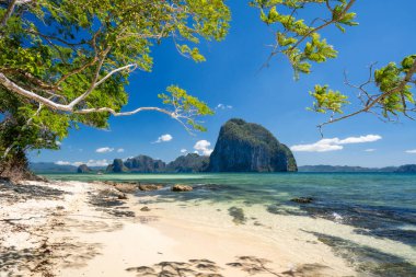 Filipinler, Palawan. El Nido. Güzel tropik tatil tatil plajı arka planı