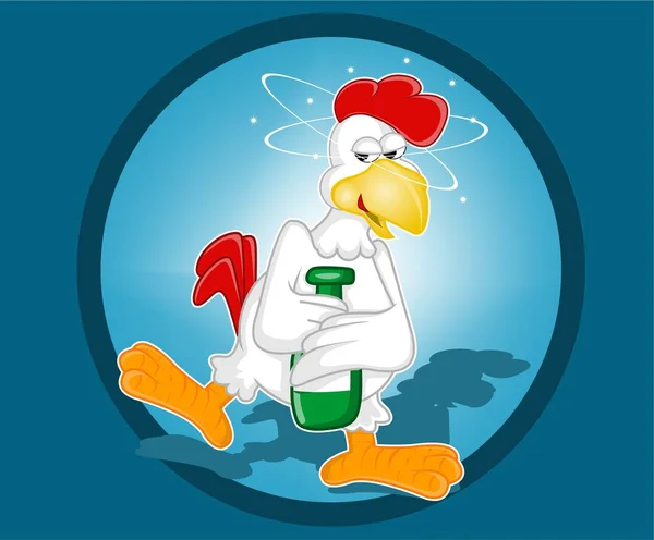 Kyckling Hålla Flaskan Och Full — Stock vektor
