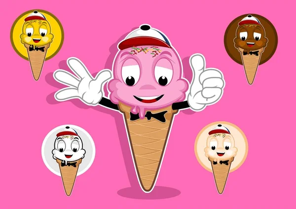 Helado Mascota Carácter Dibujos Animados Vectores Ilustración — Vector de stock