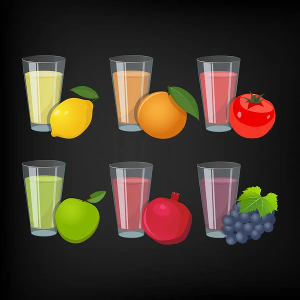 Verres avec jus et fruits — Image vectorielle