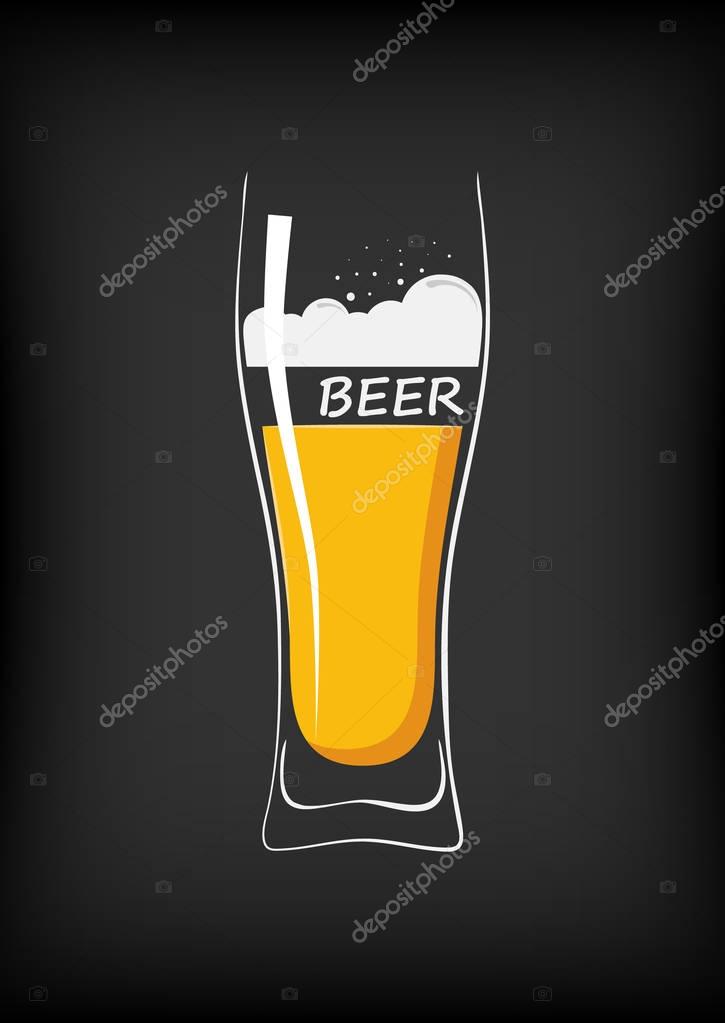 Glass of beer on a black background. Vector illustration