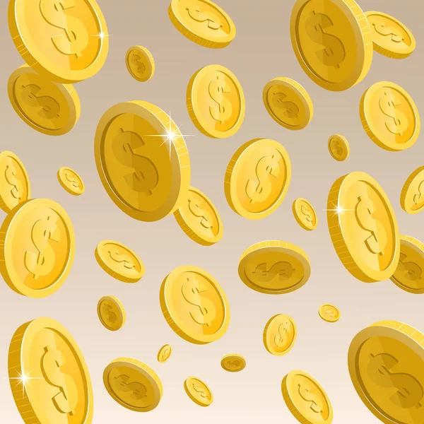 Dalende, gouden glanzend munten. — Stockvector