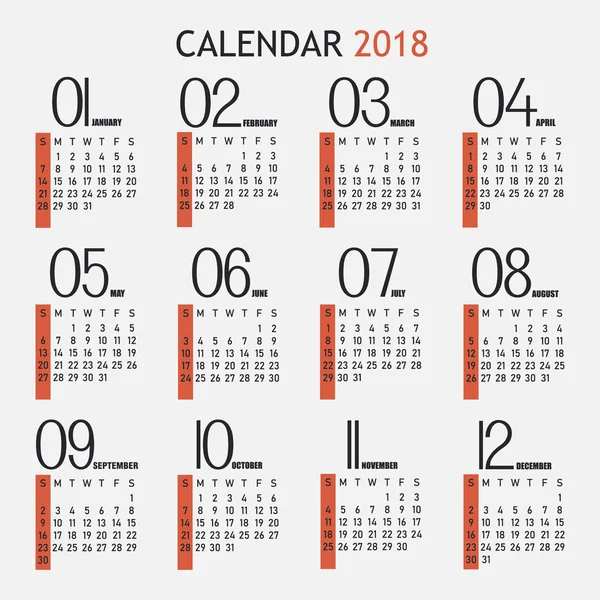 Calendar for 2018 and a white background. — Stock Vector
