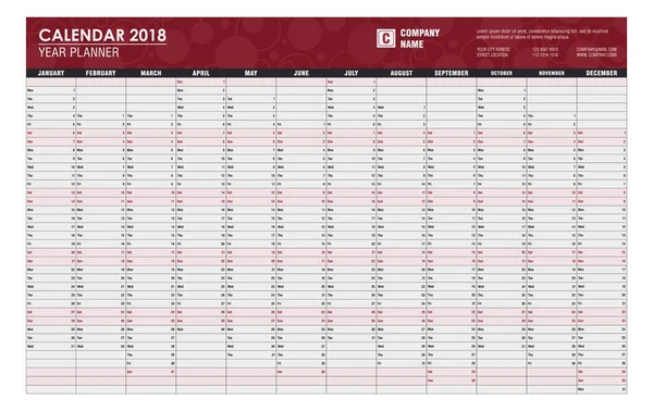 Планувальник на 2018 рік. Місце для логотипу, назви компанії, гасла , — стоковий вектор