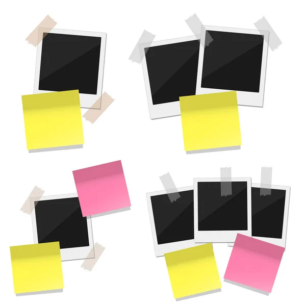 Vier Gruppen von Retro-Foto mit Notizaufklebern auf weißem Hintergrund — Stockvektor