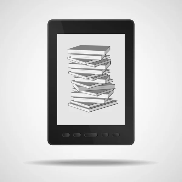 E-book et une pile de livres dedans . — Image vectorielle