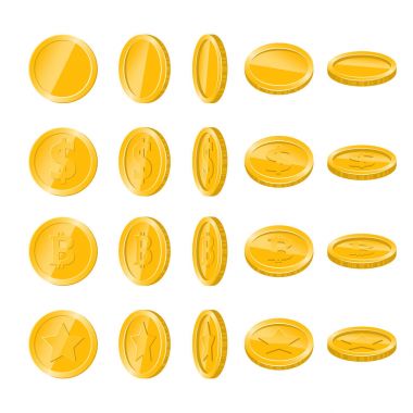 farklı pozisyonlar (boş, dolar, bitcoin paralar 4 set, 