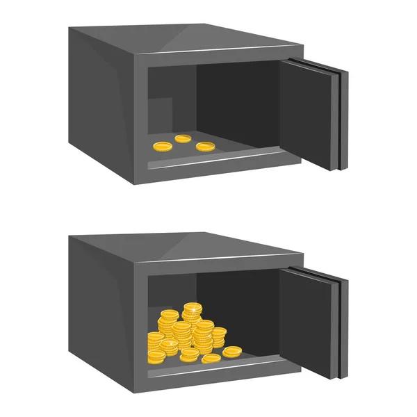 Twee kluizen met gouden munten geïsoleerd op witte achtergrond. — Stockvector