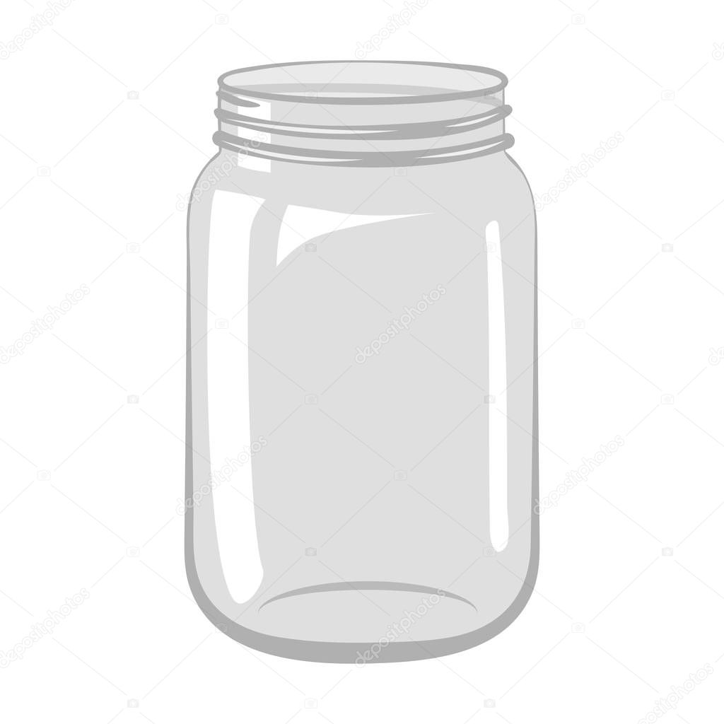 Empty open glass jar isolated on white background.