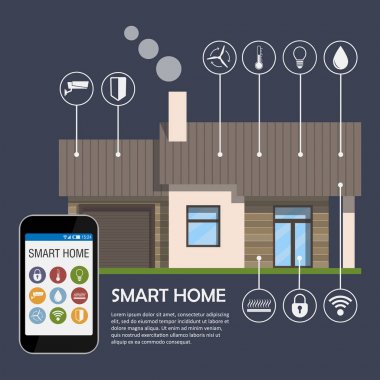 Akıllı ev Infographics. Ev, smartphone ve s kümesi