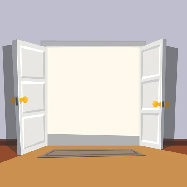 Porte grande ouverte de la chambre. Bienvenue dans le monde réel . — Image vectorielle