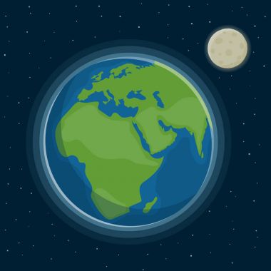 Dünya ve ay yıldızlı gökyüzü arka planı. Dünya D