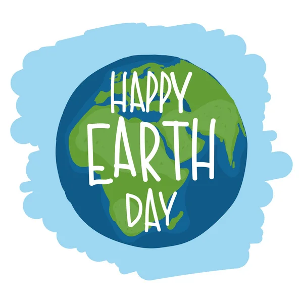 Earth with hand drawn lettering "Happy Earth Day". — Stock Vector